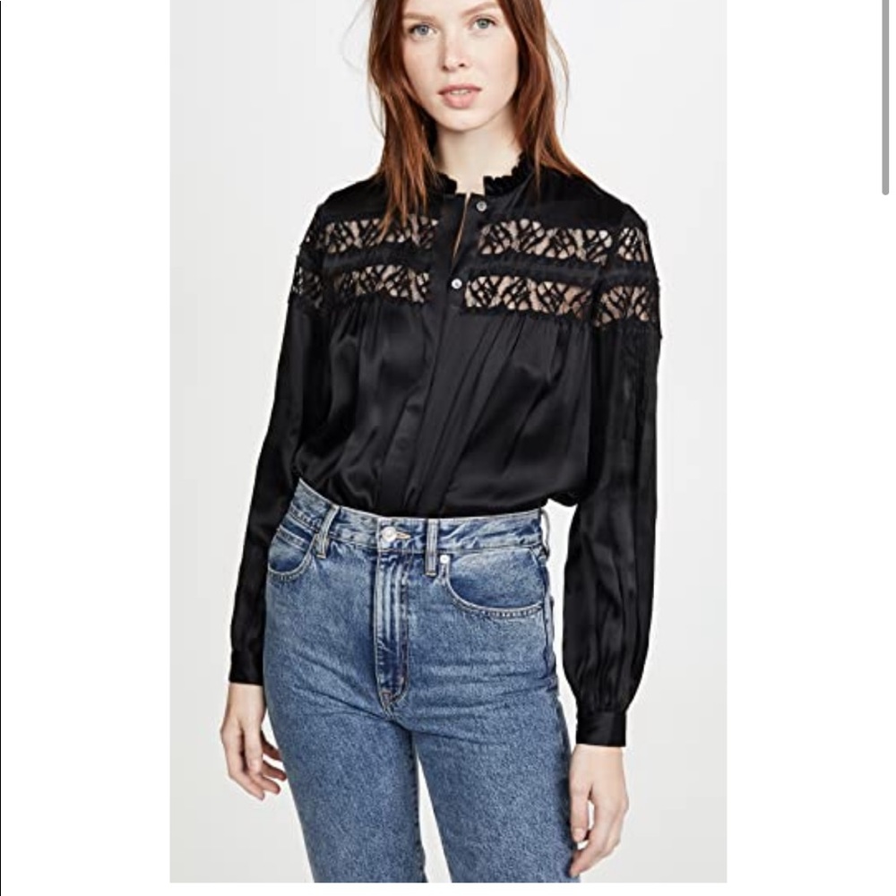 NWT Frame paneled lace black silk blouse